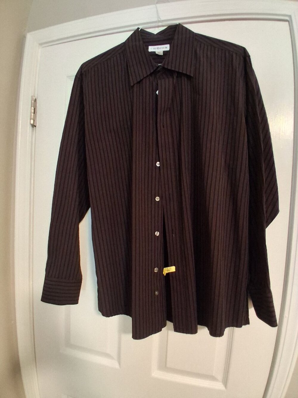 Men's Chereskin LS dress shirt, size XL, Black/Grey/Red stripes.